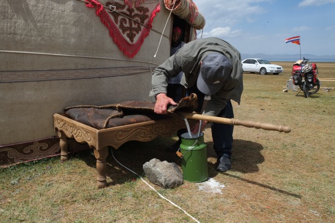Leather storage bottle for fermented mare milk
