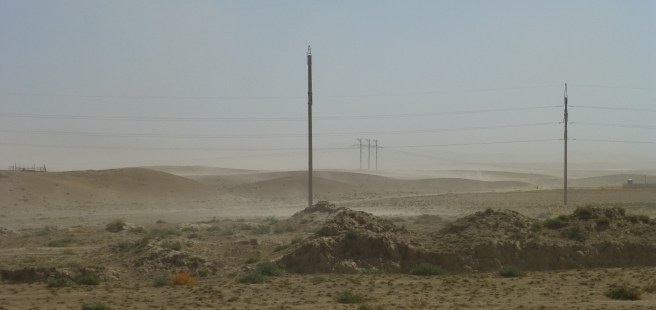 A sand storm thankfully not affecting us - the wind was this time in our back and blew us to 