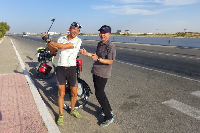 When the Korean asked where we would sleep at night when there are no hotels Johan replied that we would look for a nice house and ask if we could pitch our tent in their garden. The Korean's answer: "How can you find nice house, they all look the same?"