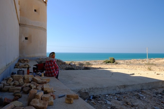 Coffee break behind an abandoned building