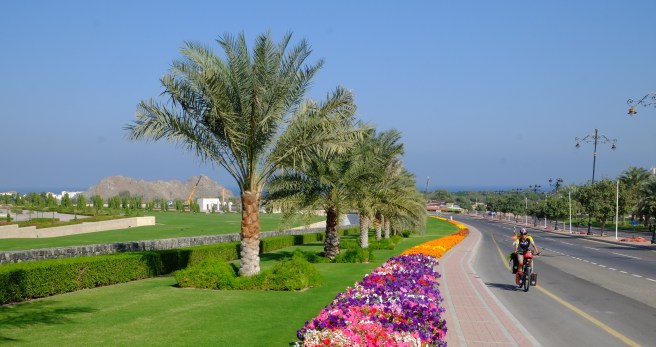 Leaving Muscat, a gardener's heaven as all highways are lined by colourful flowerbeds